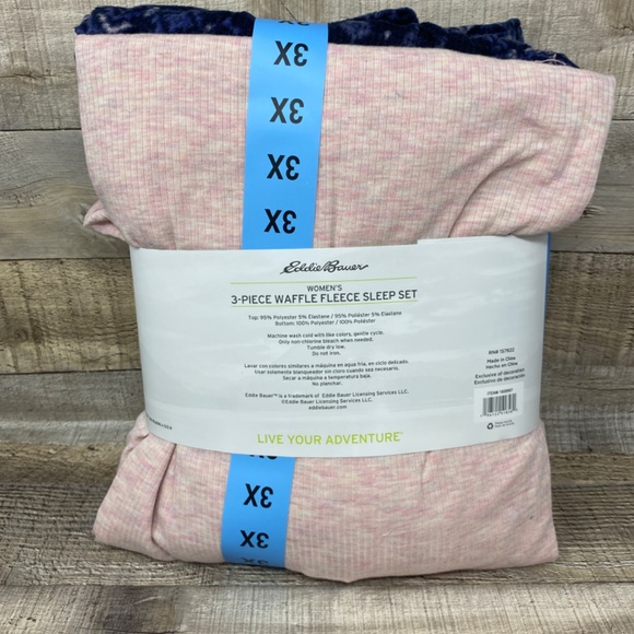 Eddie Bauer Ladies' 3-Piece Waffle Fleece Pajamas Set Color Pink & Blue Size 3X - Picture 9 of 9